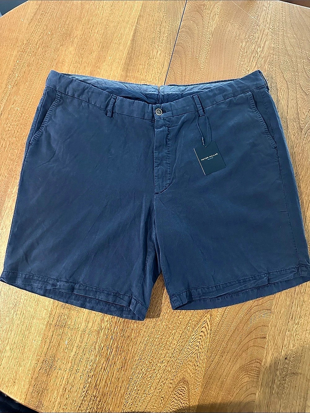 Peter Millar MST7RT10 Men's Flat Front Shorts in Blue Size 42 NWT